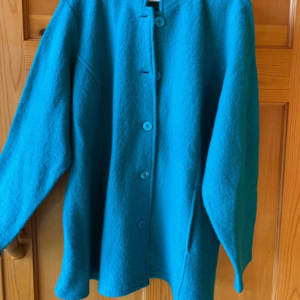 Norm Thompson 100% boiled wool jacket. Size 3X turquoise blue/green color.